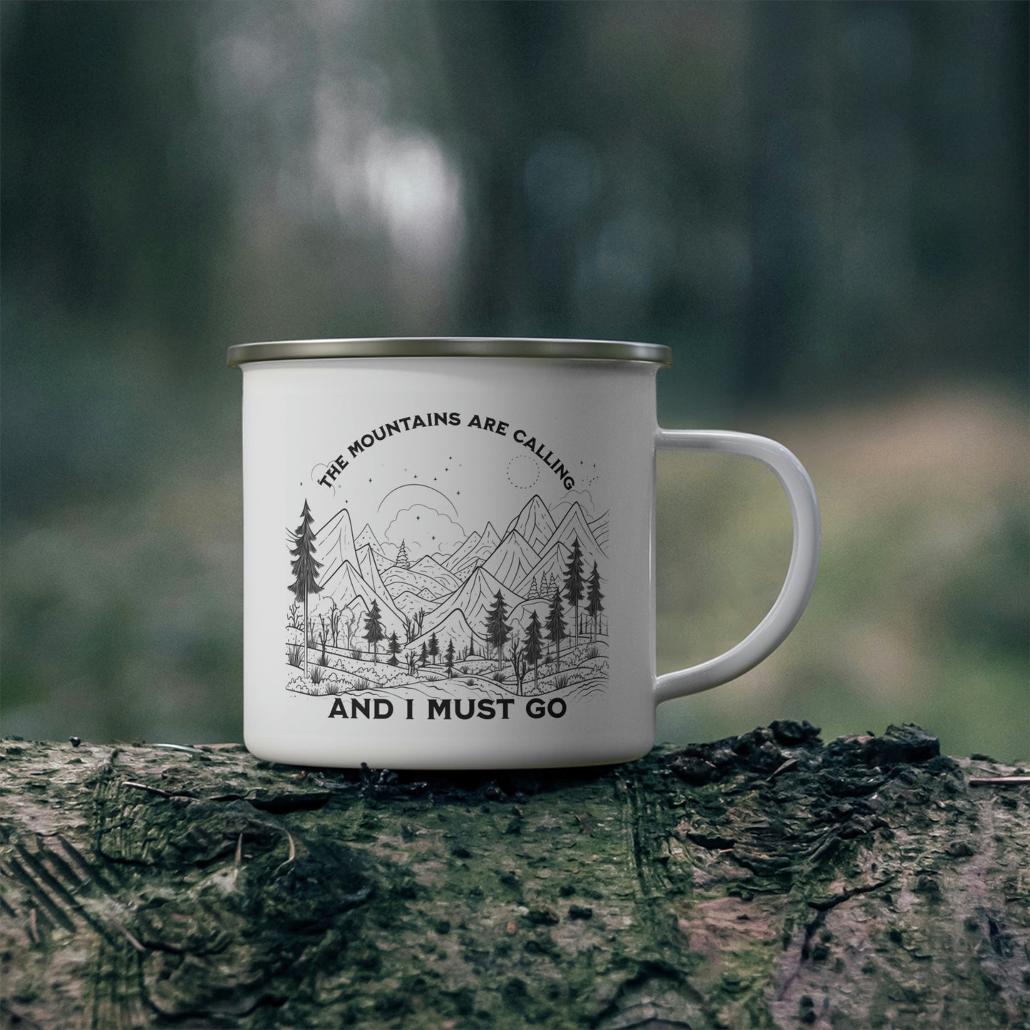 The Mountains are Calling and I must go Enamel Camping Mug